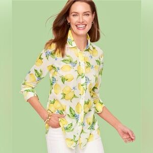 Talbots Lemon Print Cotton Button-Down Shirt Size S